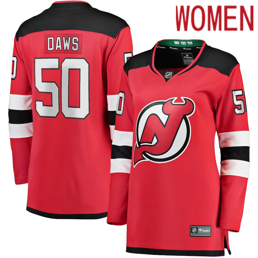 Women New Jersey Devils #50 Nico Daws Fanatics Branded Red Home Breakaway Player NHL Jersey